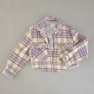 Zara Purple and Cream Plaid Blazer